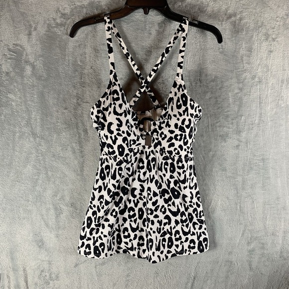 Anne Cole Women's Swimsuit‎ 18W Tankini Top Animal Print Black White Criss Cross - Picture 1 of 7